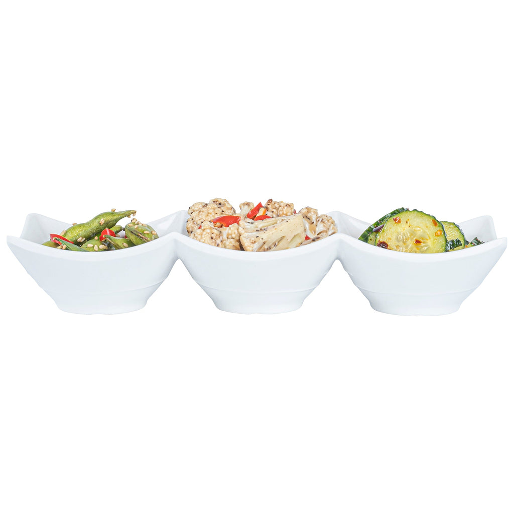 Voga 9 oz Square White Melamine Triplets Set - 9 1/2" x 3 1/4" x 1 3/4" - 10 count box