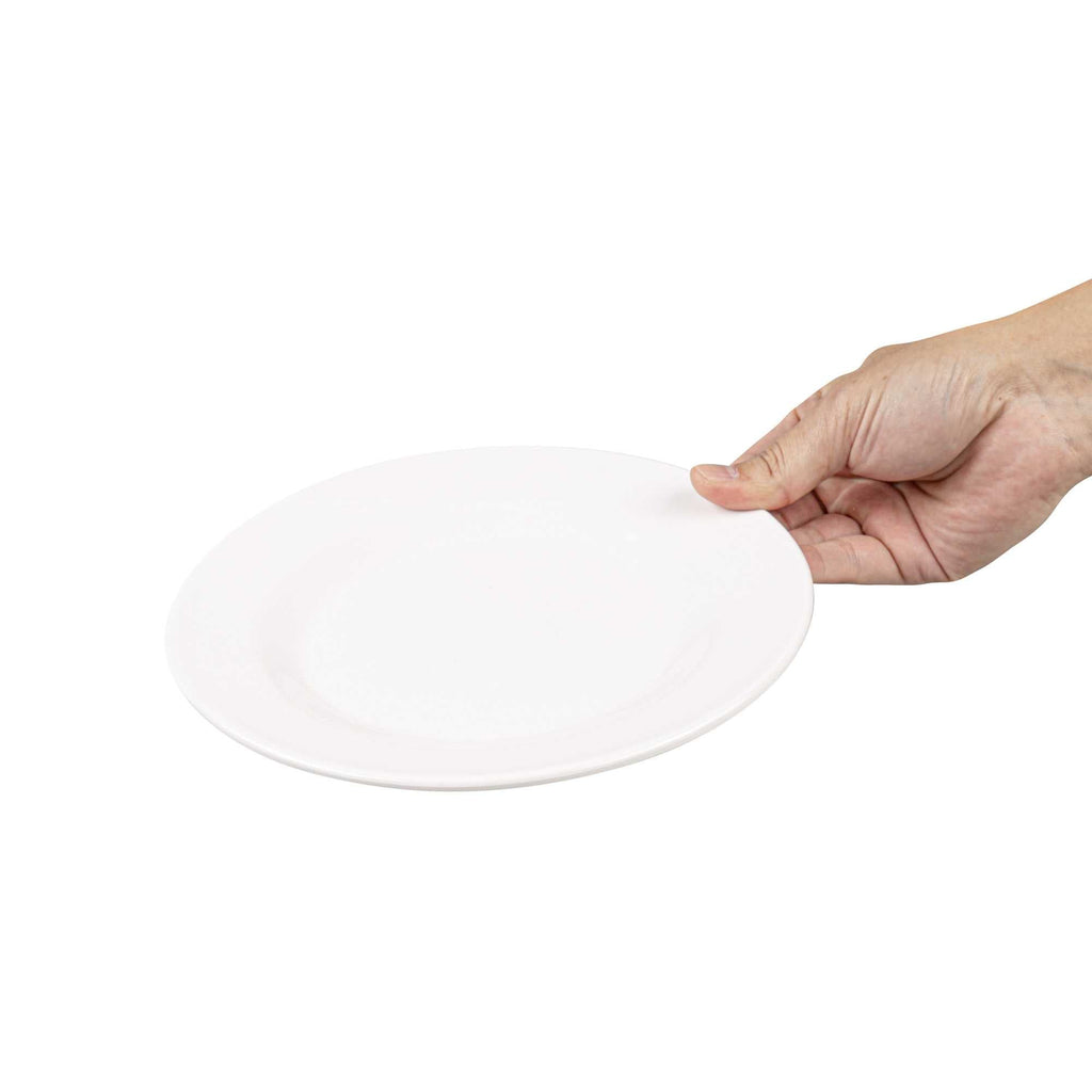 Voga Round White Melamine Medium Plate - Classic, Rimmed - 8" x 8" x 1/2" - 10 count box
