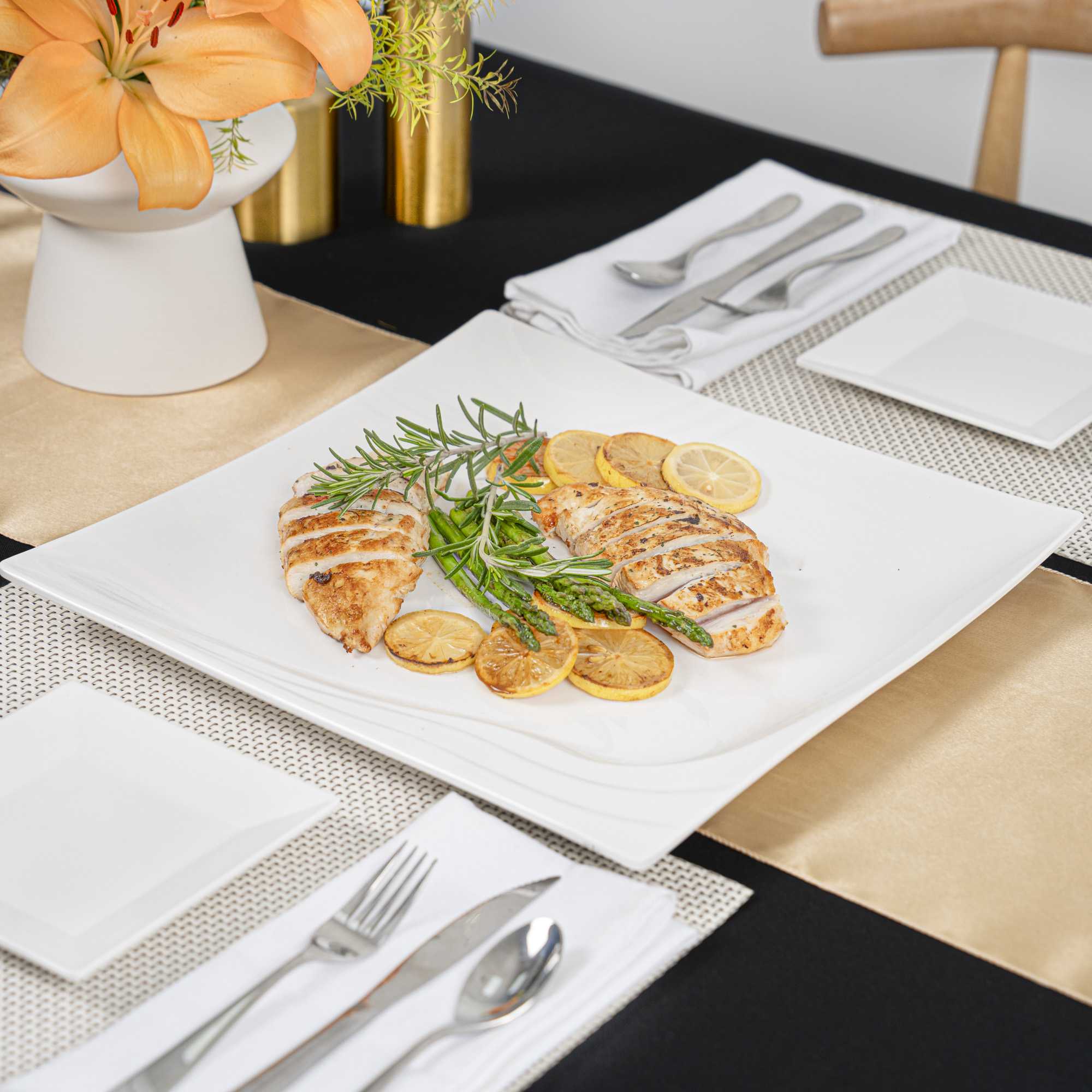 Voga Square White Melamine Extra Large Plate - Flare - 14" x 14" x 1 1/4" - 10 count box