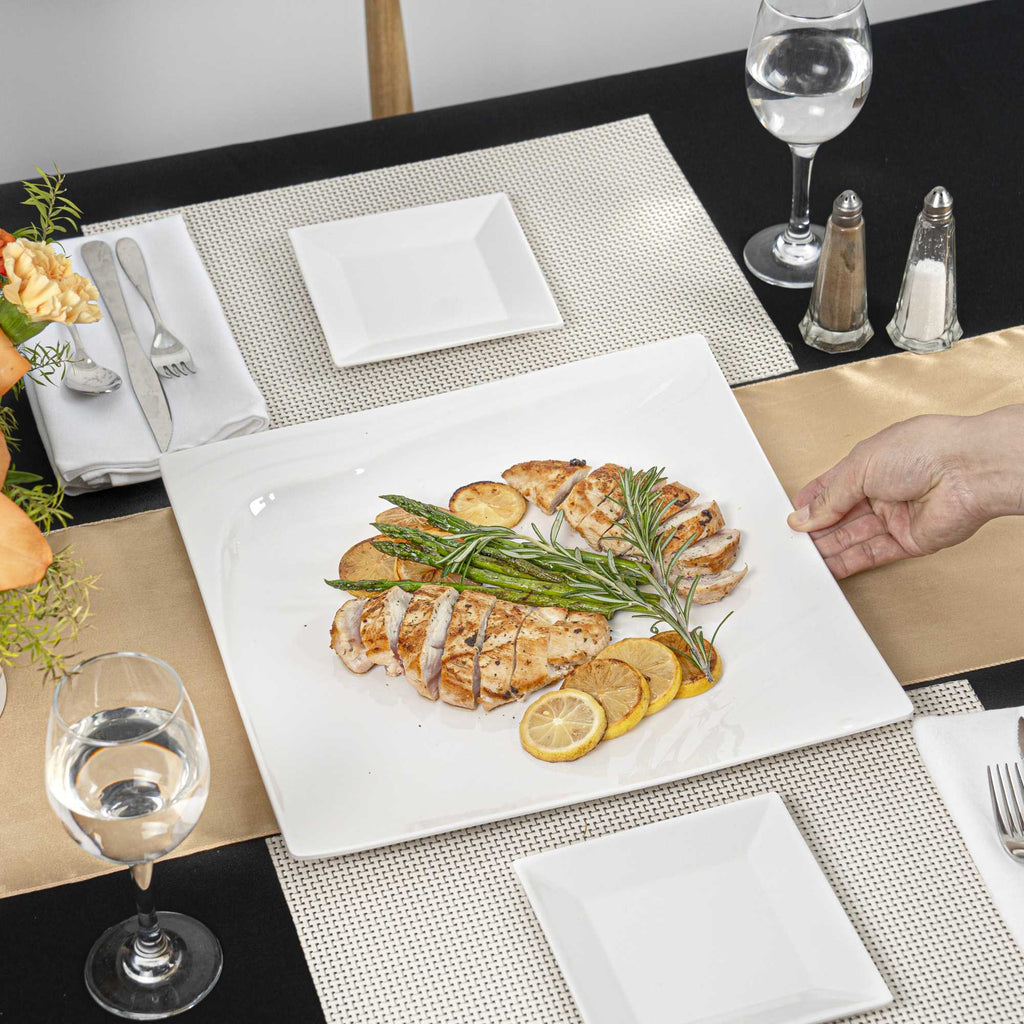 Voga Square White Melamine Extra Large Plate - Flare - 14" x 14" x 1 1/4" - 10 count box