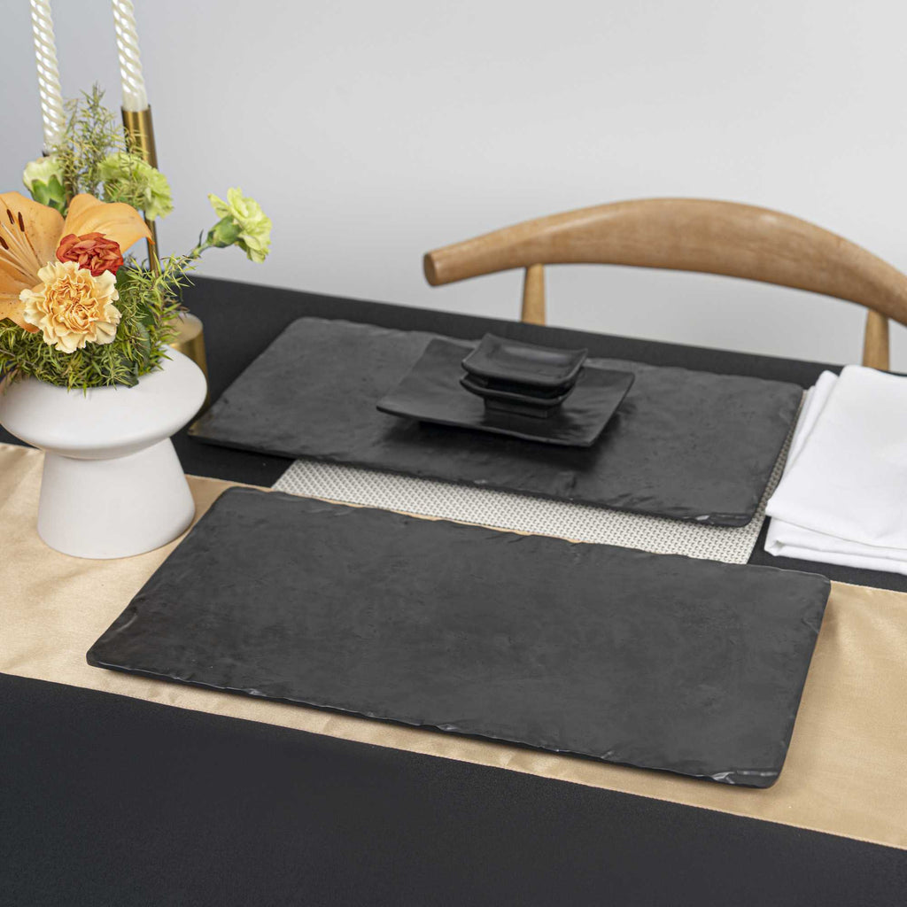 Voga Rectangle Black Melamine Plate - Japonais, Slate - 10" x 20" x 3/4" - 4 count box