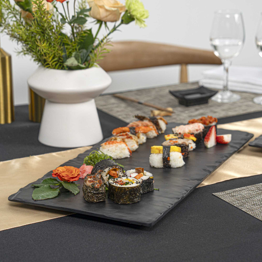 Voga Rectangle Black Melamine Plate - Japonais, Slate - 10" x 20" x 3/4" - 4 count box