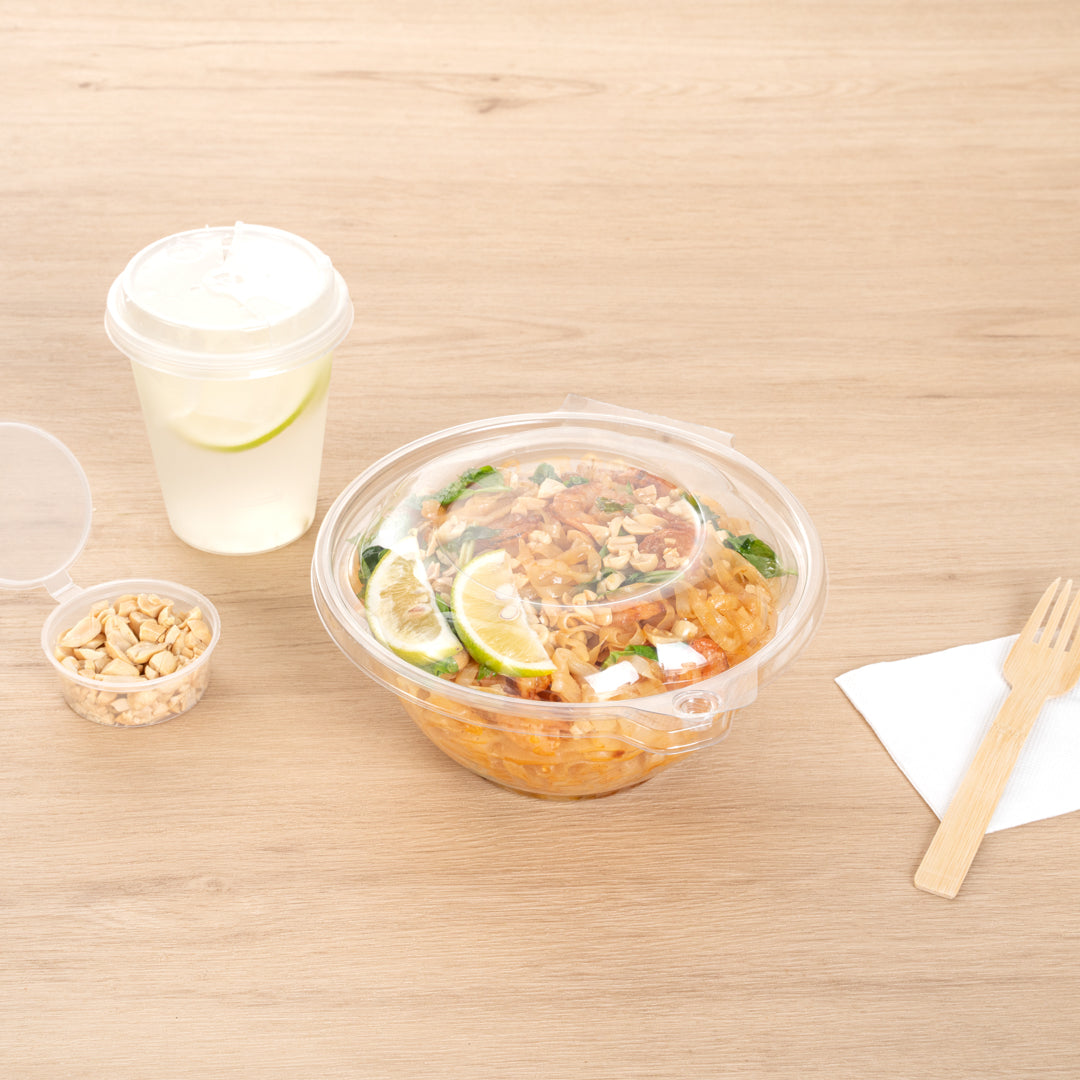 Tamper Tek 32 oz Round Clear Plastic Bowl - with Hinged Lid, Tamper-Evident - 7" x 7" x 3 1/2" - 100 count box