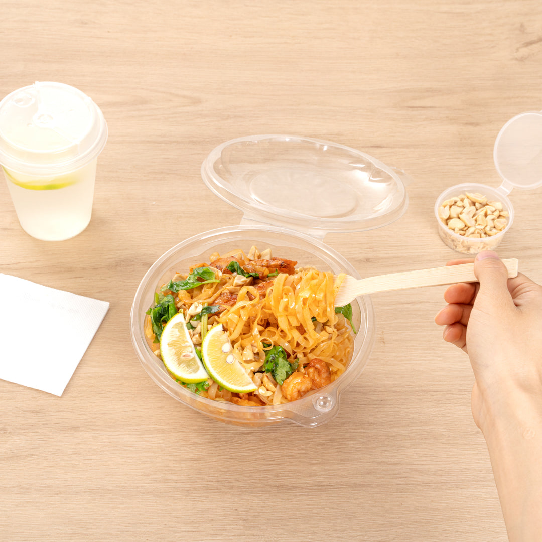 Tamper Tek 32 oz Round Clear Plastic Bowl - with Hinged Lid, Tamper-Evident - 7" x 7" x 3 1/2" - 100 count box