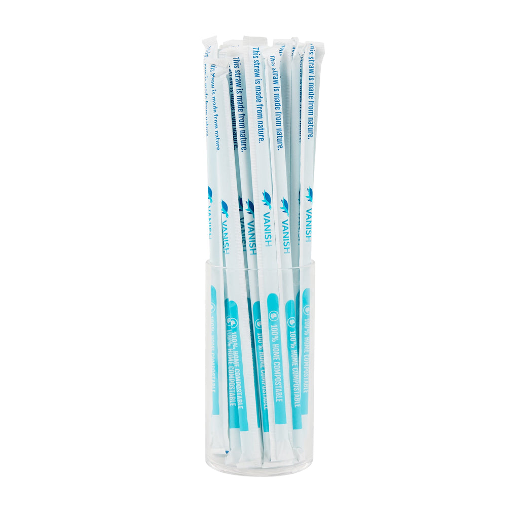 Vanish Blue PHA Plastic Straw - Wrapped, Compostable - 10 1/4" - 1000 count box