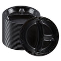 Chef 101 Round Black Plastic Plate - 3 Compartments, Microwavable - 9" x 9" x 3/4" - 50 count box