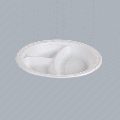 Chef 101 Round White Plastic Plate - 3 Compartments, Microwavable - 9" x 9" x 3/4" - 50 count box