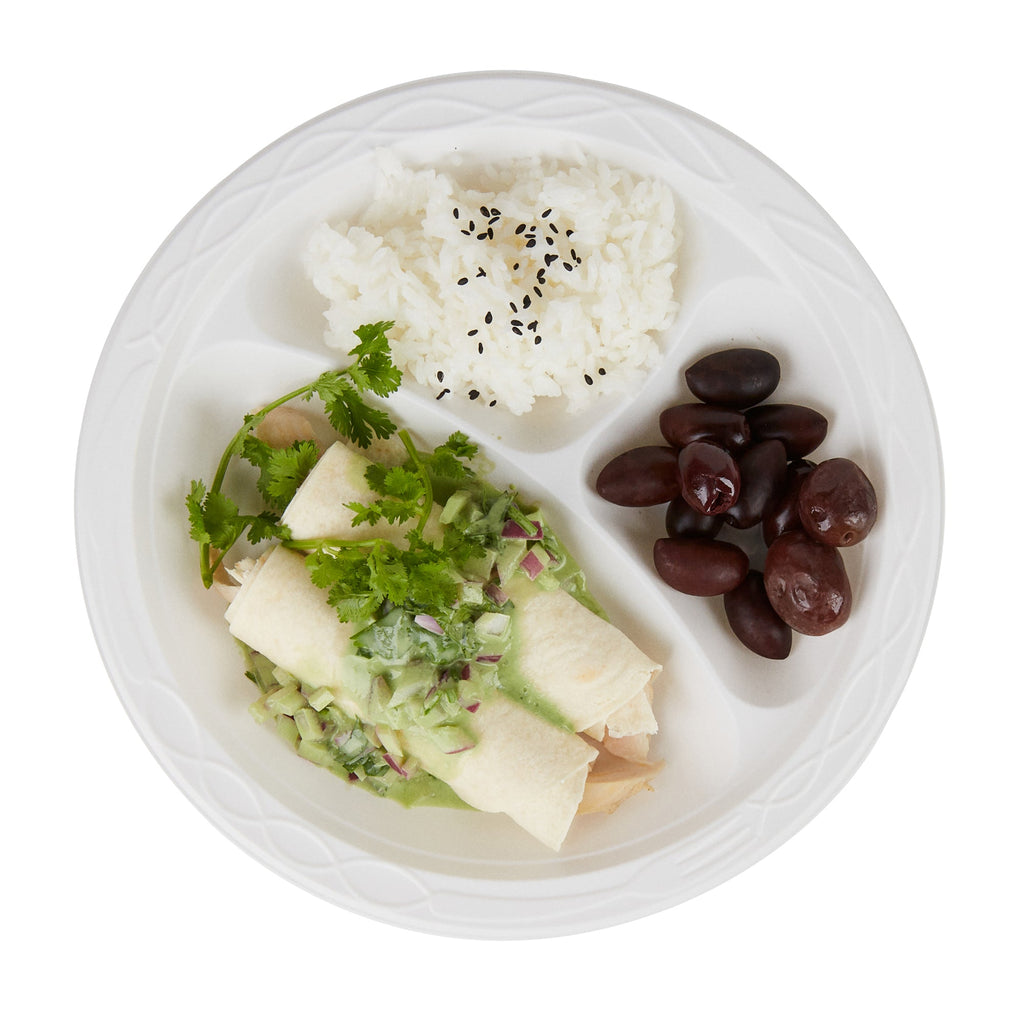 Chef 101 Round White Plastic Plate - 3 Compartments, Microwavable - 9" x 9" x 3/4" - 100 count box