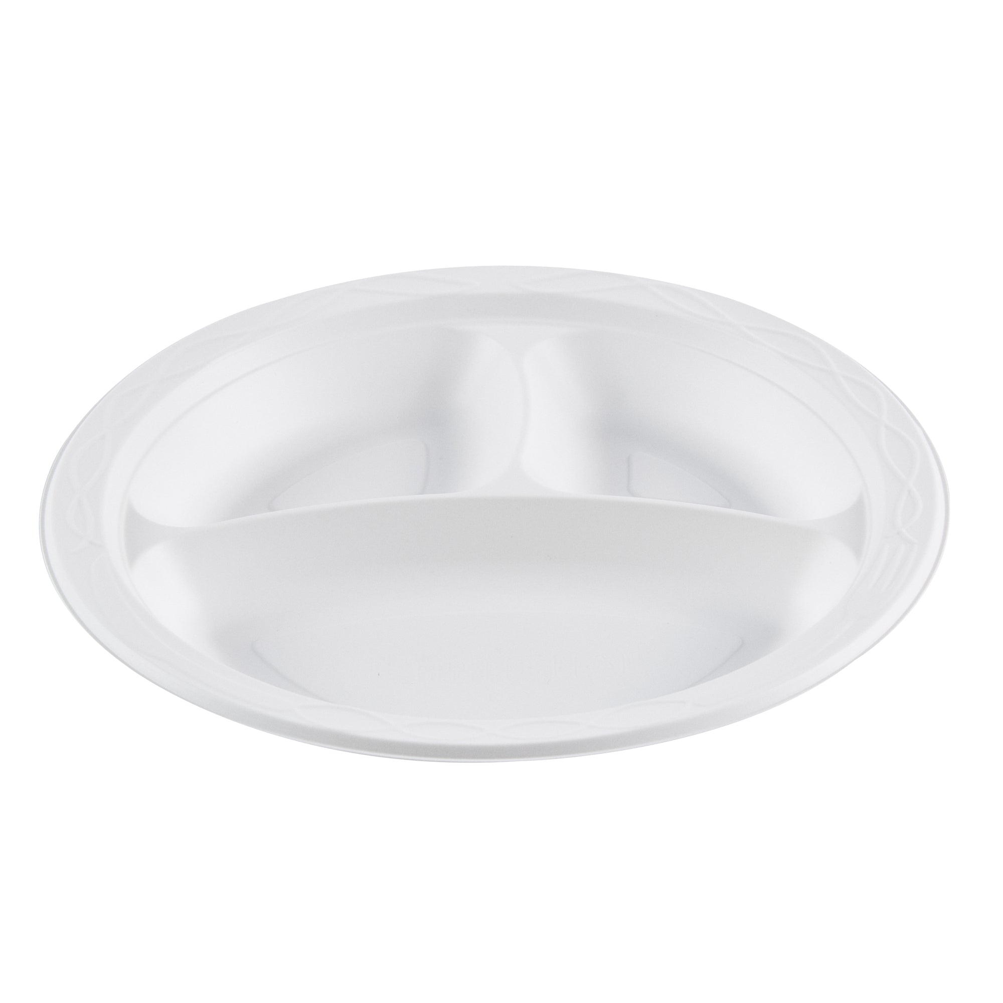 Chef 101 Round White Plastic Plate - 3 Compartments, Microwavable - 9" x 9" x 3/4" - 100 count box