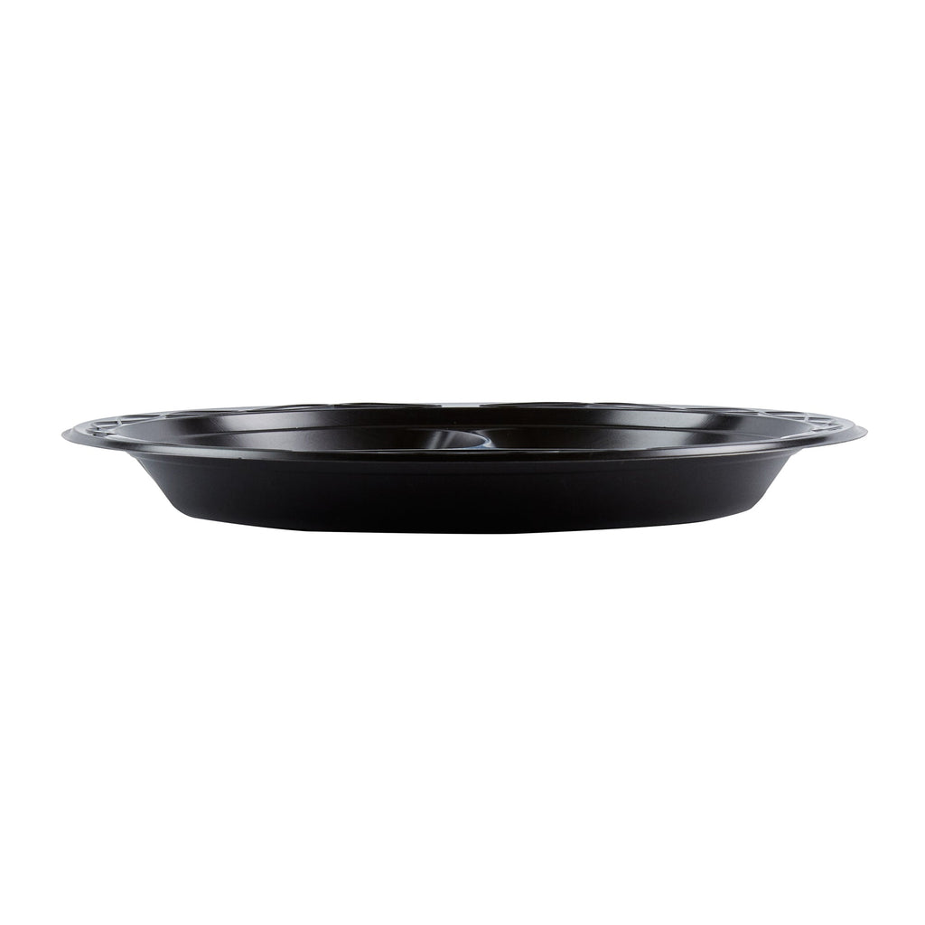 Chef 101 Round Black Plastic Plate - 3 Compartments, Microwavable - 10 1/4" x 10 1/4" x 1" - 50 count box
