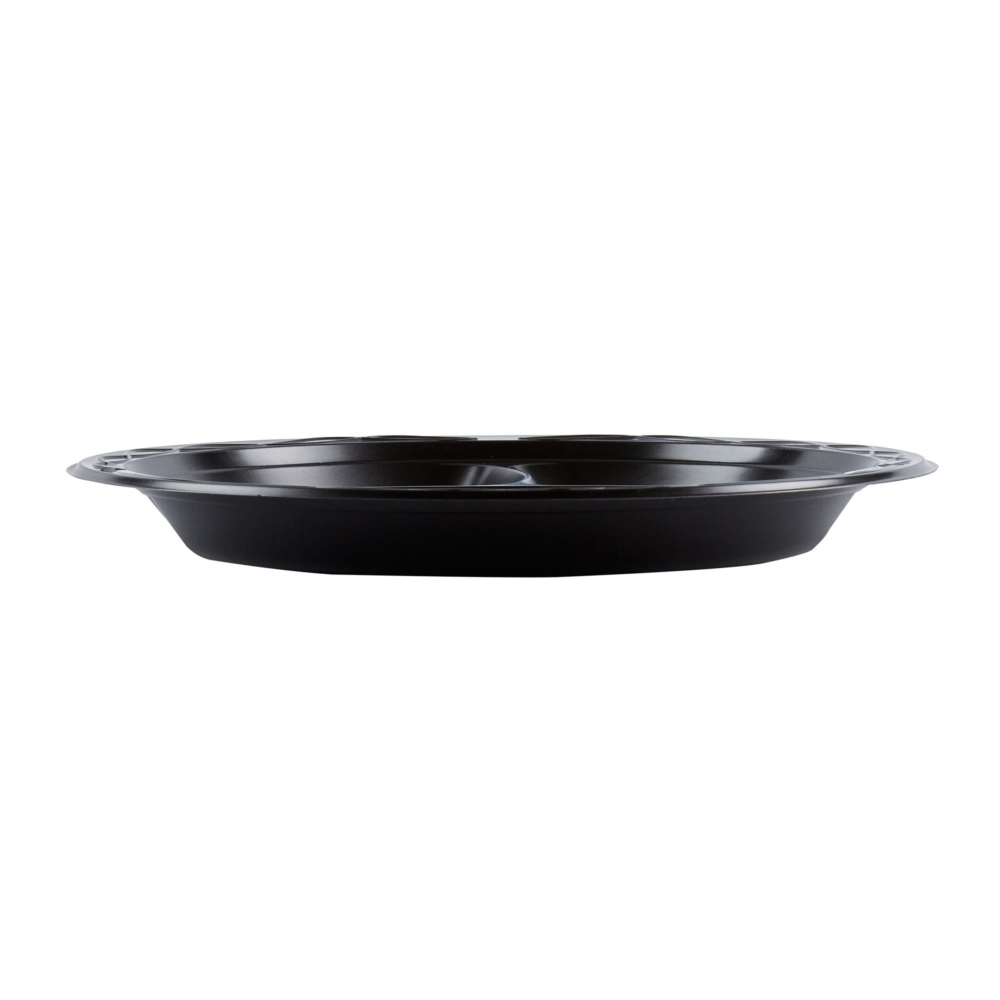 Chef 101 Round Black Plastic Plate - 3 Compartments, Microwavable - 10 1/4" x 10 1/4" x 1" - 50 count box