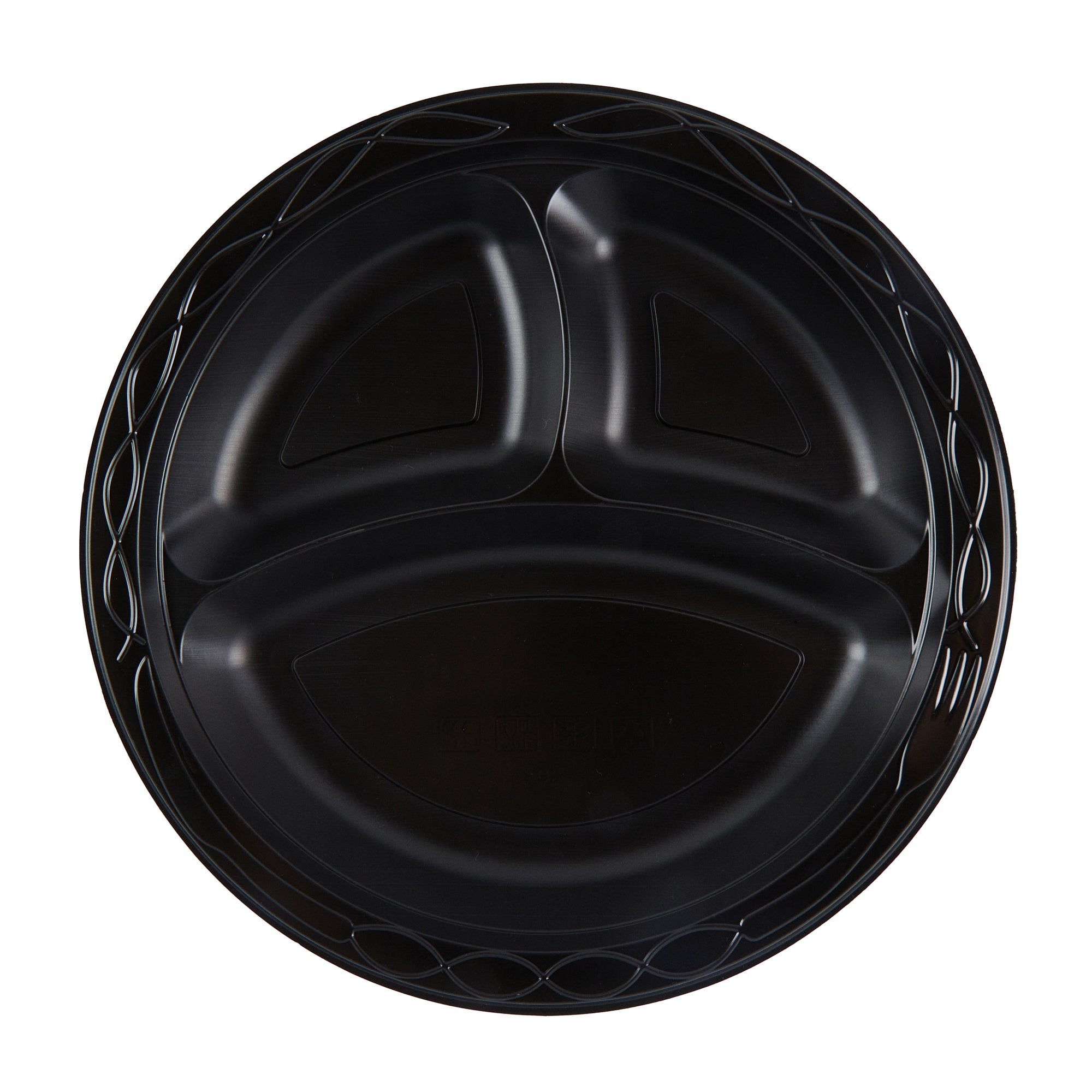 Chef 101 Round Black Plastic Plate - 3 Compartments, Microwavable - 10 1/4" x 10 1/4" x 1" - 100 count box