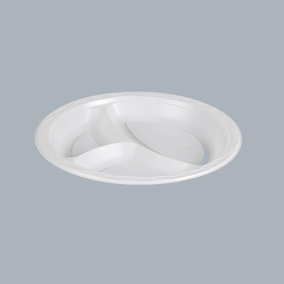 Chef 101 Round White Plastic Plate - 3 Compartments, Microwavable - 10 1/4" x 10 1/4" x 1" - 50 count box