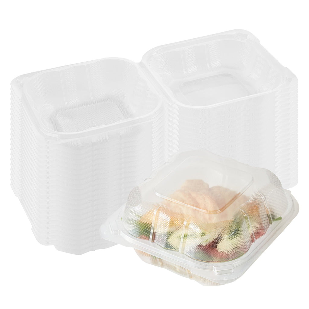 Chef 101 17 oz Square Clear Plastic Clamshell Container - Microwavable - 6" x 6" x 3" - 100 count box