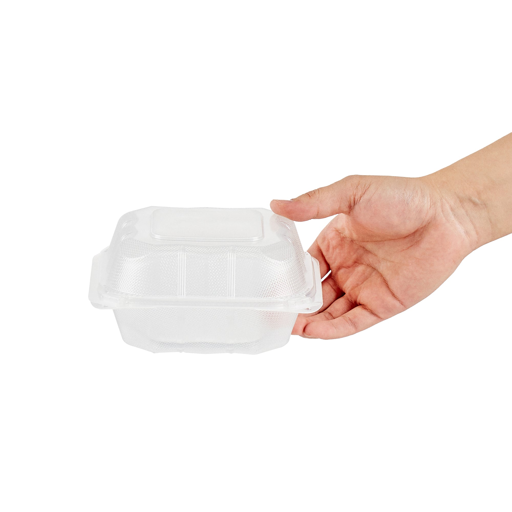 Chef 101 17 oz Square Clear Plastic Clamshell Container - Microwavable - 6" x 6" x 3" - -50 count box