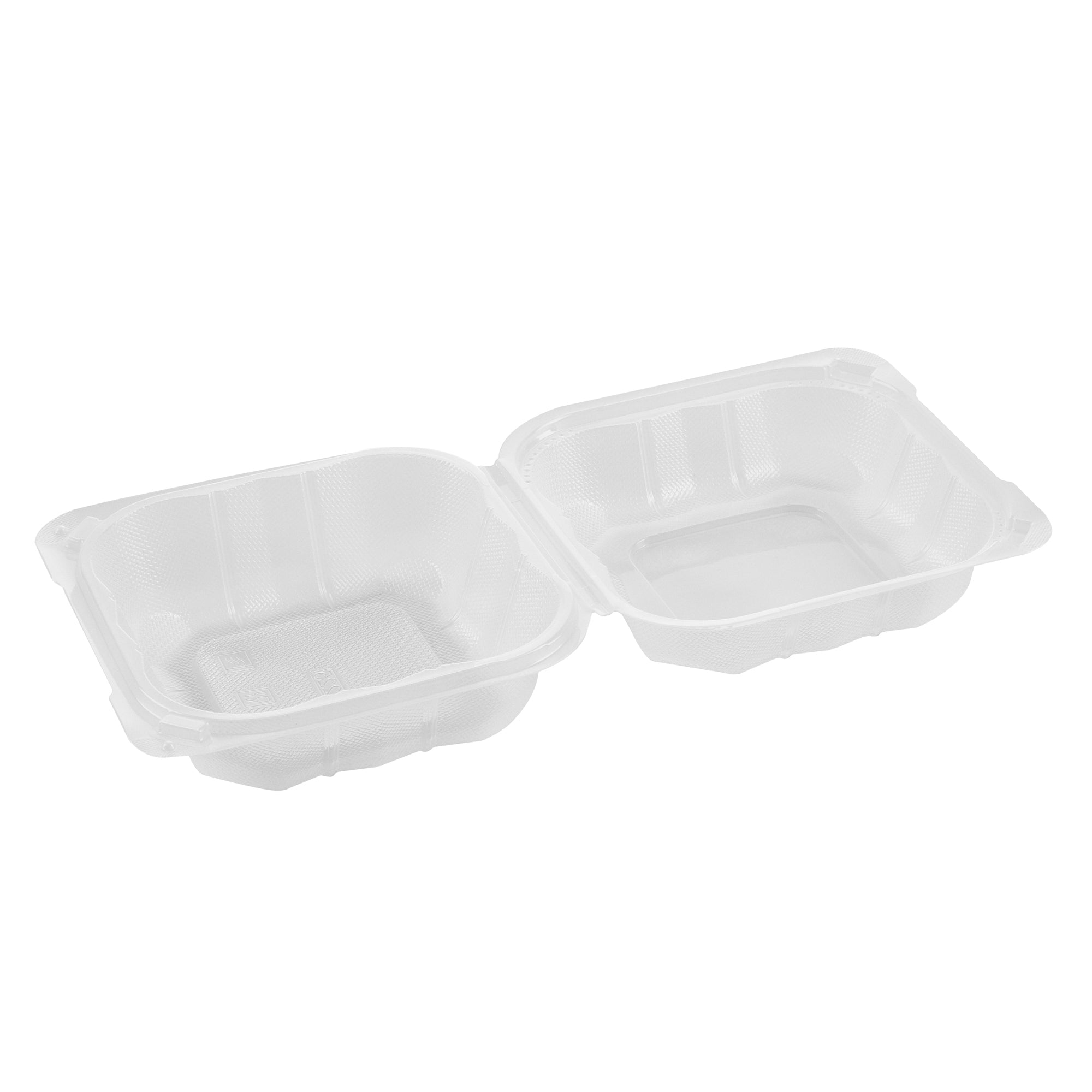 Chef 101 17 oz Square Clear Plastic Clamshell Container - Microwavable - 6" x 6" x 3" - -50 count box