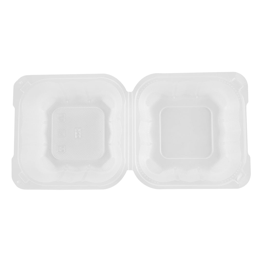 Chef 101 17 oz Square Clear Plastic Clamshell Container - Microwavable - 6" x 6" x 3" - -50 count box