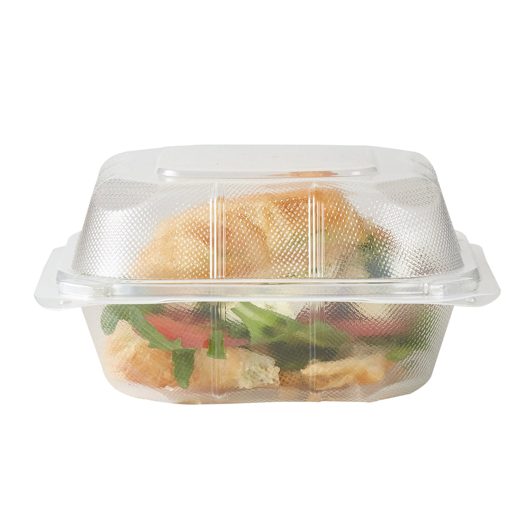 Chef 101 17 oz Square Clear Plastic Clamshell Container - Microwavable - 6" x 6" x 3" - 100 count box