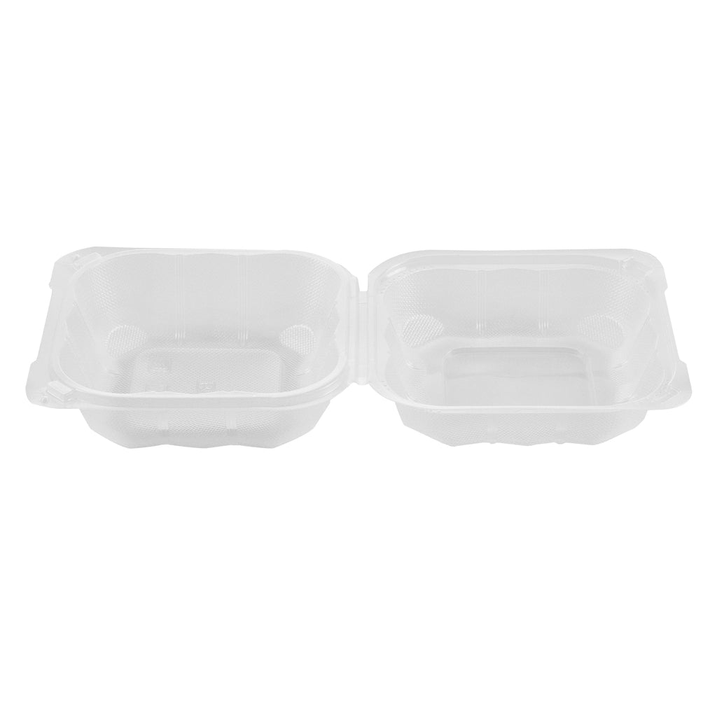 Chef 101 17 oz Square Clear Plastic Clamshell Container - Microwavable - 6" x 6" x 3" - 100 count box