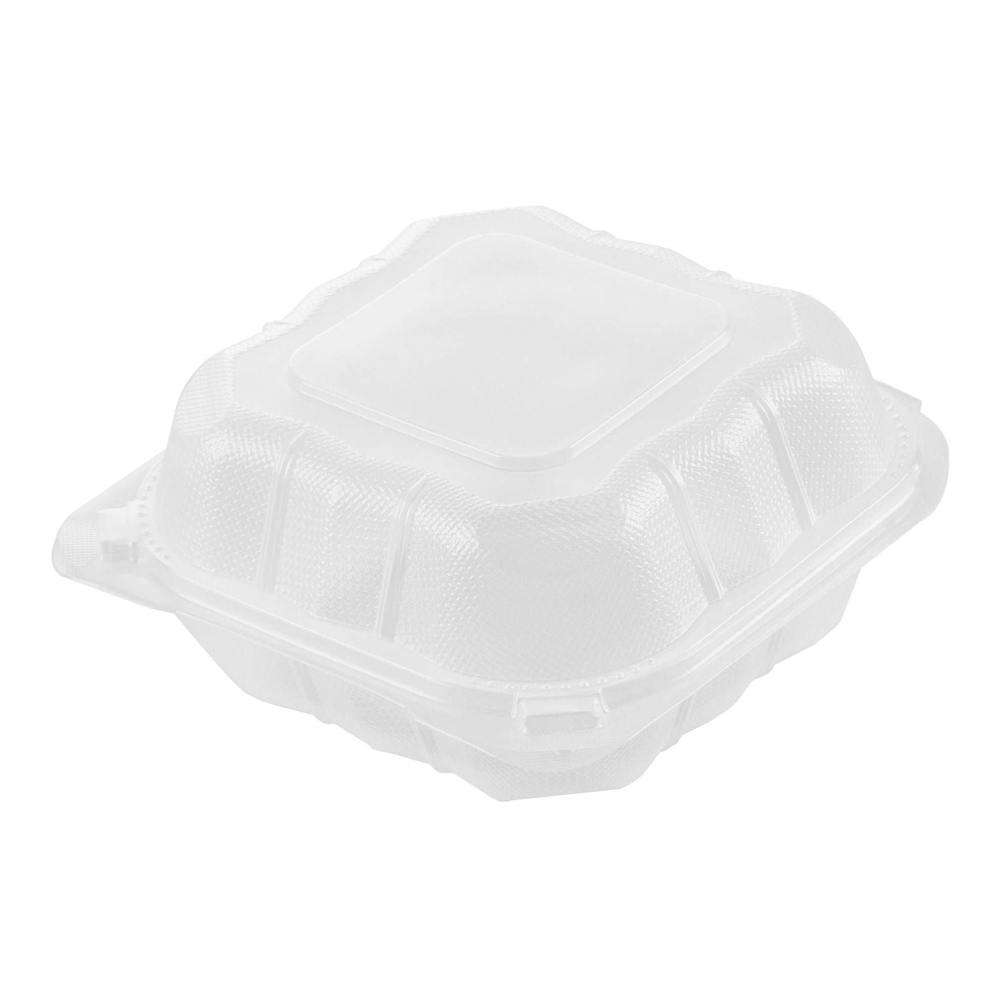 Chef 101 17 oz Square Clear Plastic Clamshell Container - Microwavable - 6" x 6" x 3" - 100 count box