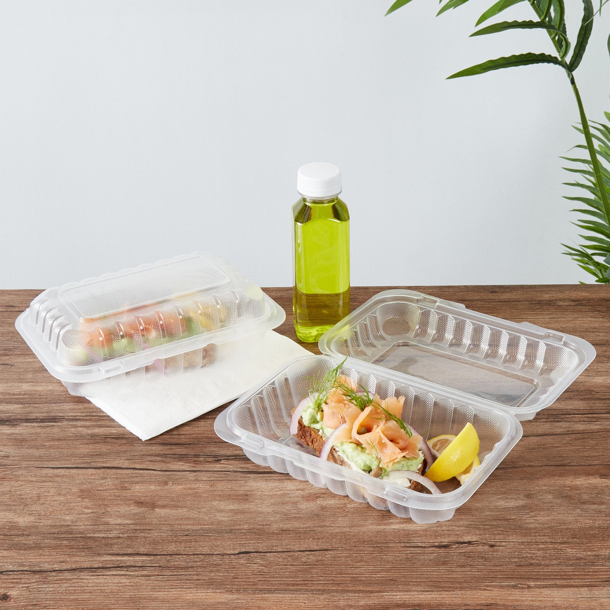 Chef 101 29 oz Rectangle Clear Plastic Clamshell Container - Microwavable - 9" x 6" x 2 3/4" - 100 count box