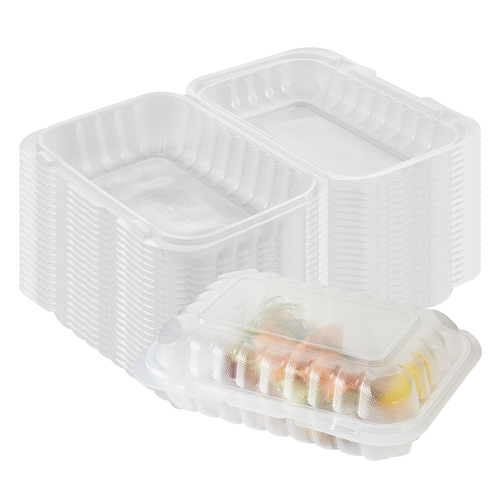 Chef 101 29 oz Rectangle Clear Plastic Clamshell Container - Microwavable - 9" x 6" x 2 3/4" - 50 count box