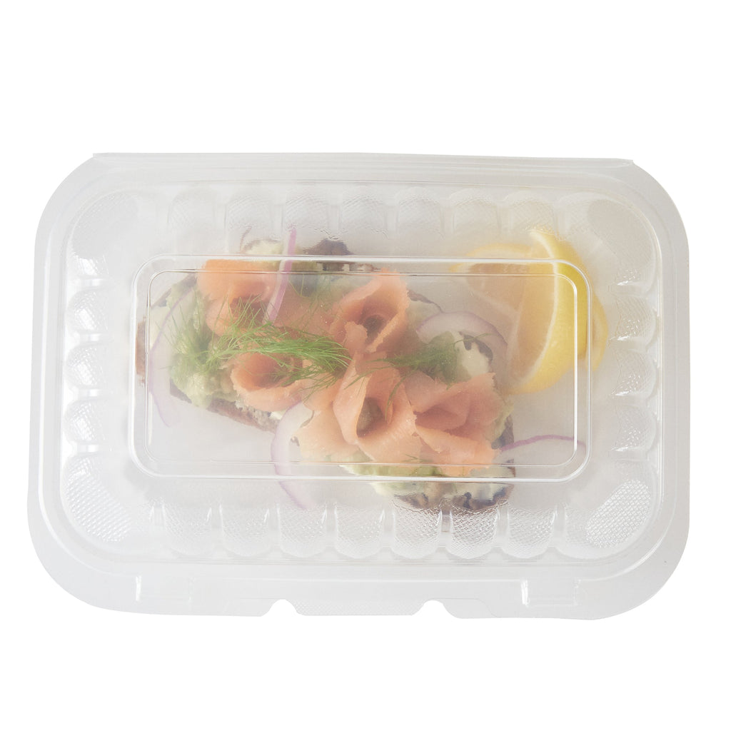 Chef 101 29 oz Rectangle Clear Plastic Clamshell Container - Microwavable - 9" x 6" x 2 3/4" - 50 count box