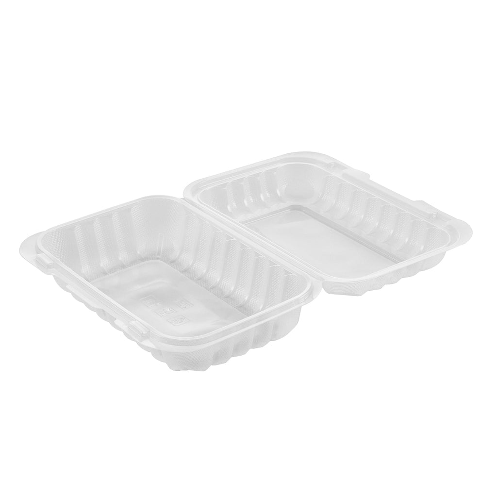 Chef 101 29 oz Rectangle Clear Plastic Clamshell Container - Microwavable - 9" x 6" x 2 3/4" - 50 count box