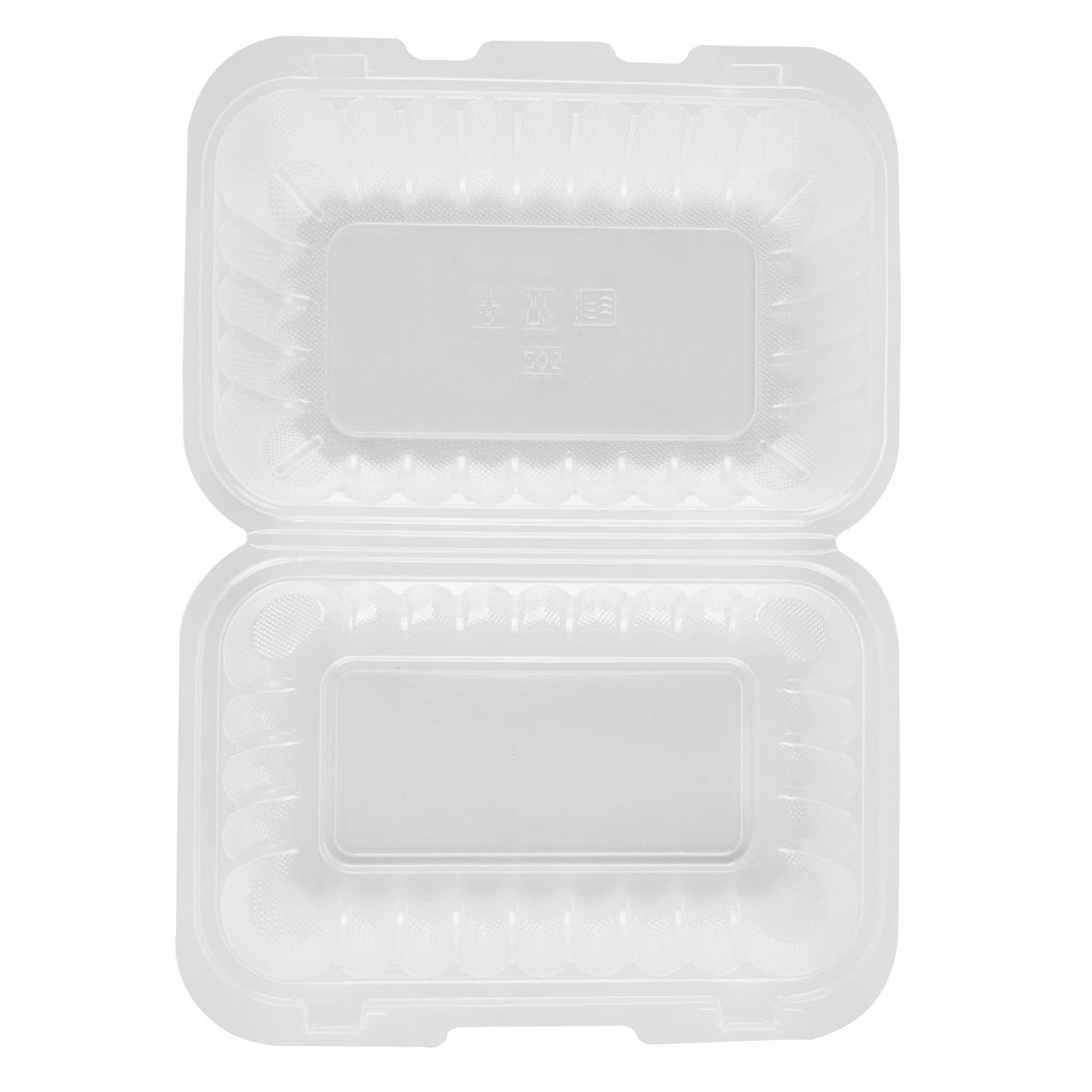 Chef 101 29 oz Rectangle Clear Plastic Clamshell Container - Microwavable - 9" x 6" x 2 3/4" - 50 count box