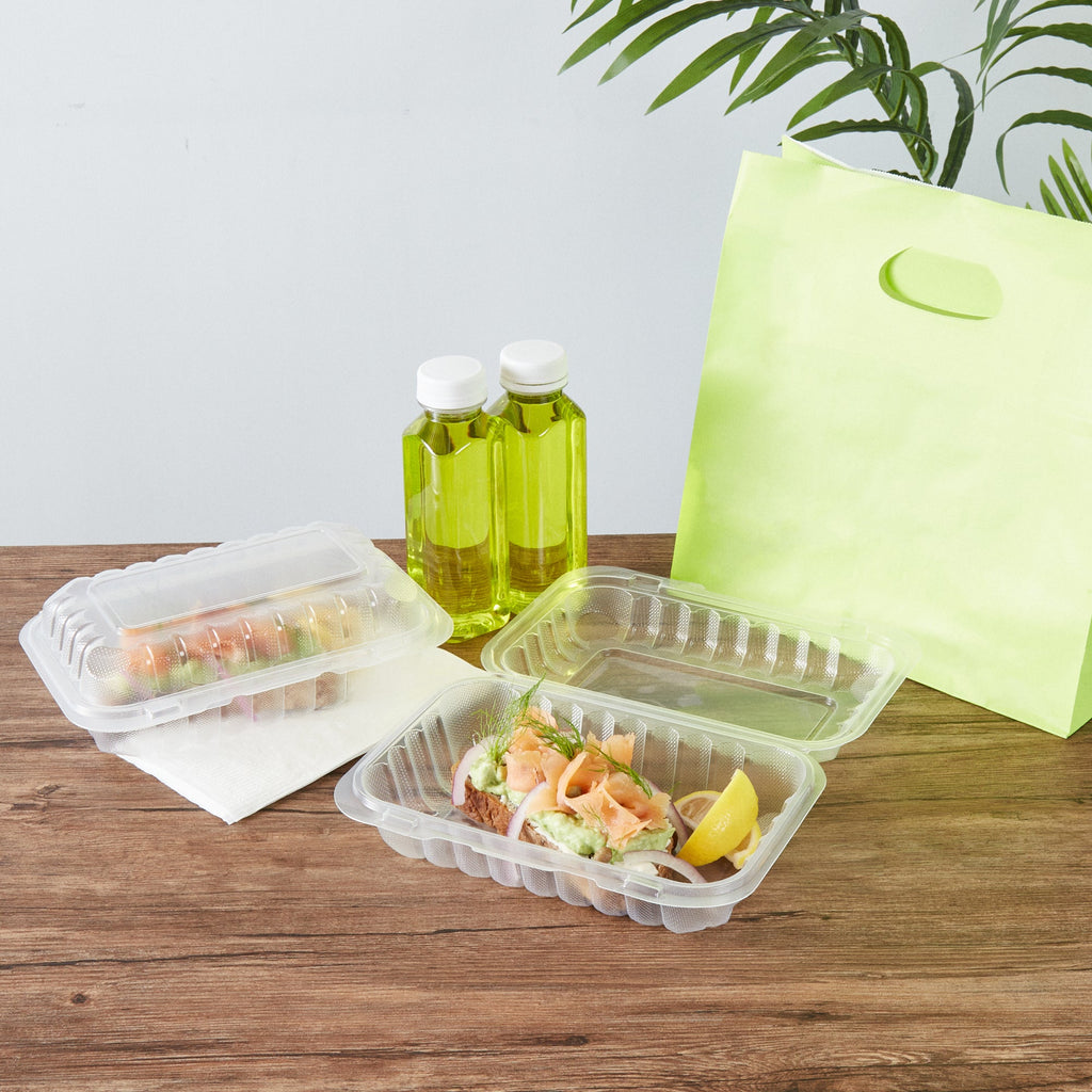 Chef 101 29 oz Rectangle Clear Plastic Clamshell Container - Microwavable - 9" x 6" x 2 3/4" - 50 count box
