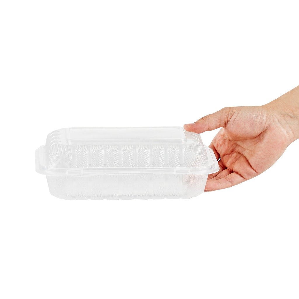 Chef 101 29 oz Rectangle Clear Plastic Clamshell Container - Microwavable - 9" x 6" x 2 3/4" - 100 count box