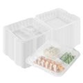 Chef 101 34 oz Square Clear Plastic Clamshell Container - 3 Compartments, Microwavable - 8" x 8" x 3" - 50 count box