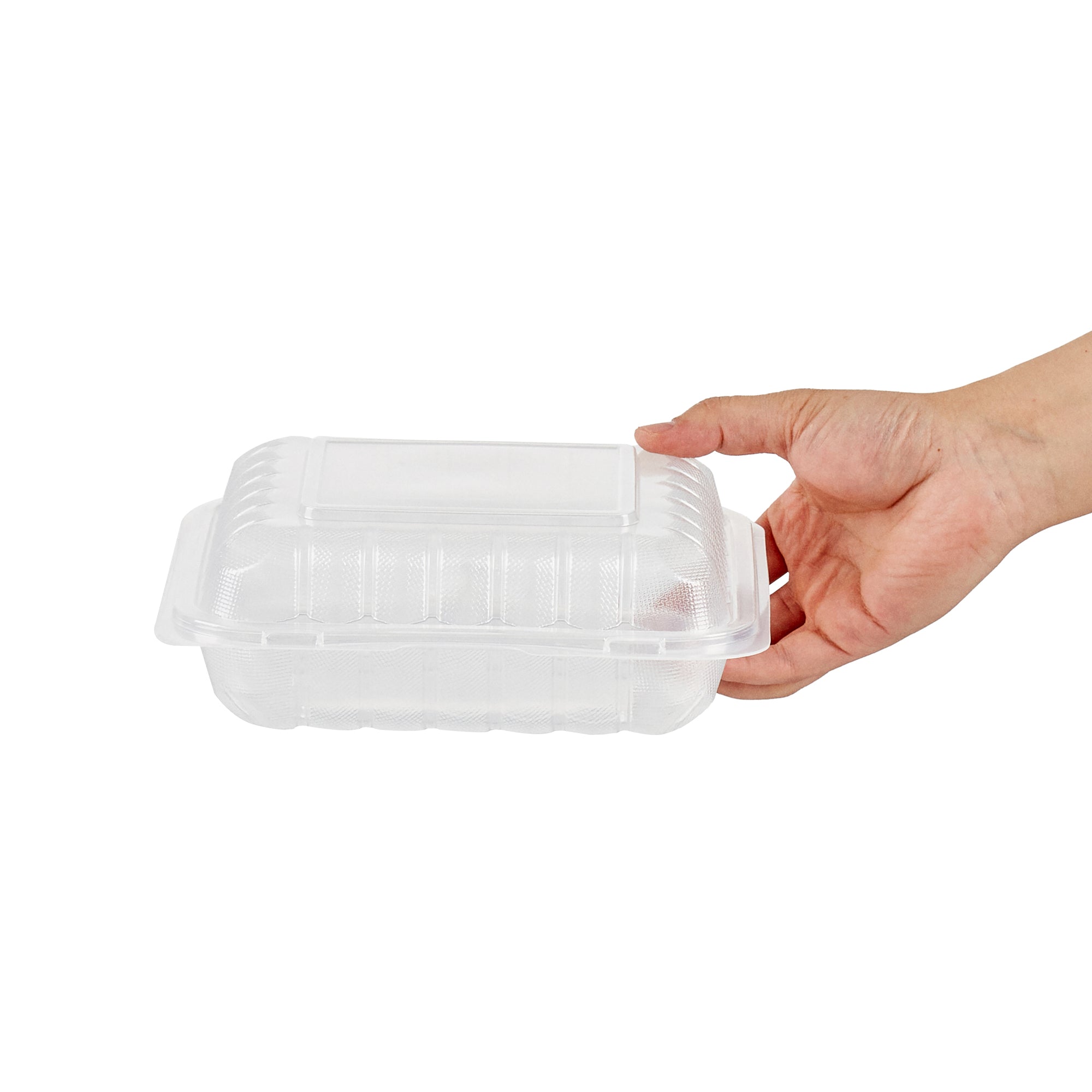 Chef 101 34 oz Square Clear Plastic Clamshell Container - 3 Compartments, Microwavable - 8" x 8" x 3" - 100 count box