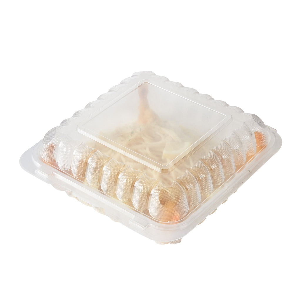 Chef 101 47 oz Square Clear Plastic Clamshell Container - Microwavable - 9" x 9" x 3 1/2" - 100 count box