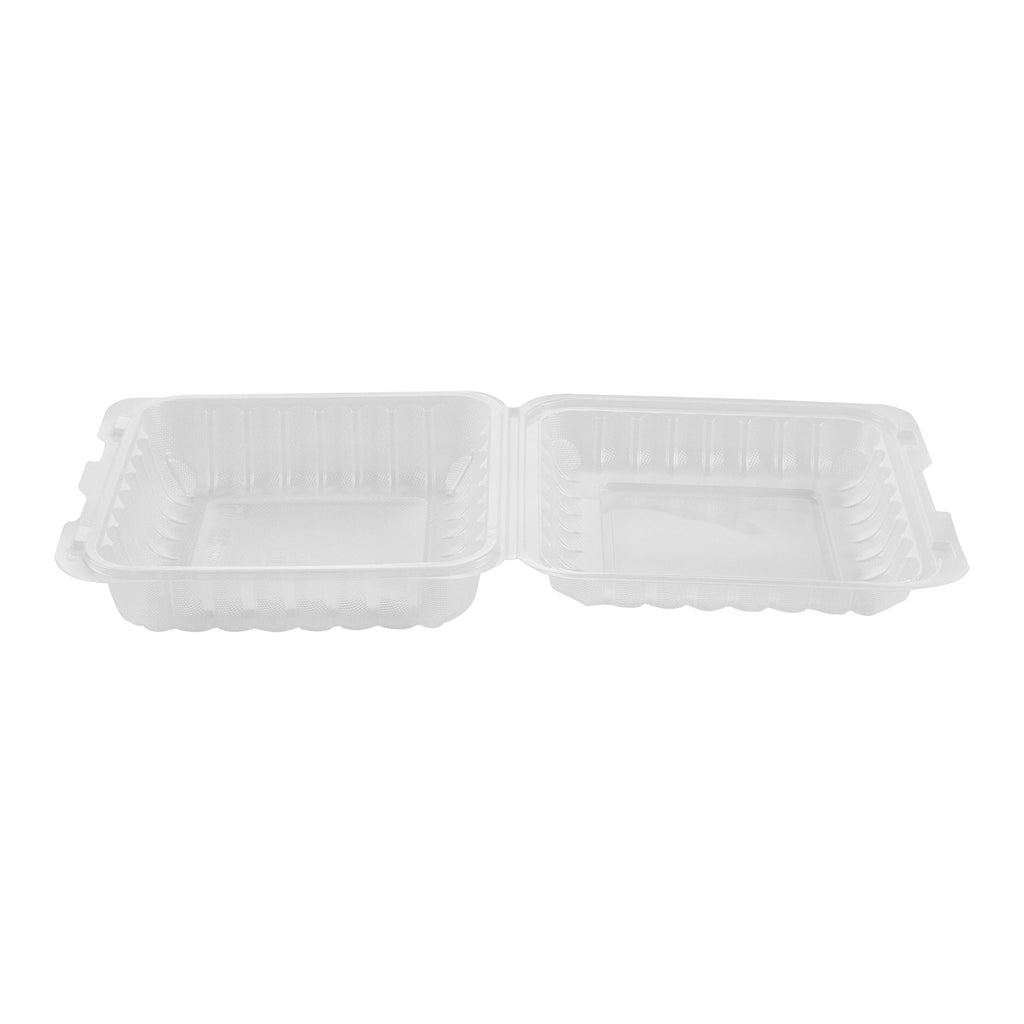 Chef 101 47 oz Square Clear Plastic Clamshell Container - Microwavable - 9" x 9" x 3 1/2" - 50 count box