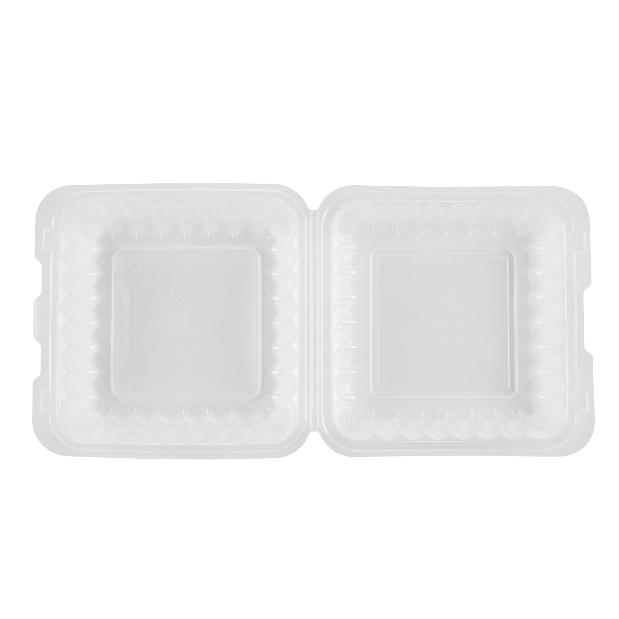 Chef 101 47 oz Square Clear Plastic Clamshell Container - Microwavable - 9" x 9" x 3 1/2" - 50 count box