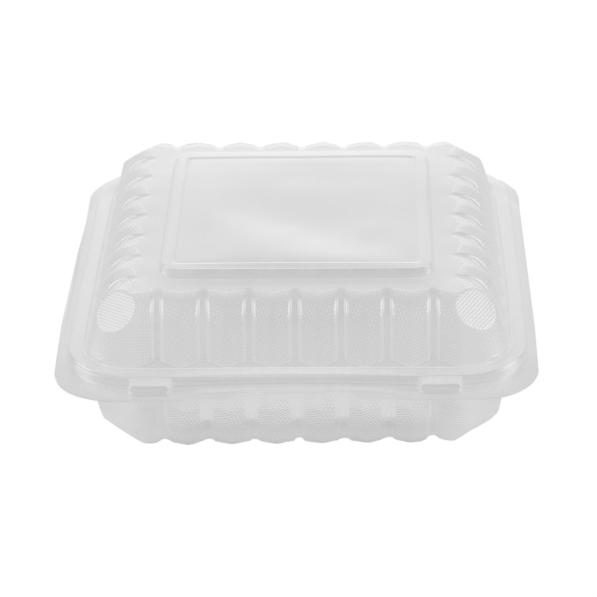 Chef 101 47 oz Square Clear Plastic Clamshell Container - Microwavable - 9" x 9" x 3 1/2" - 50 count box