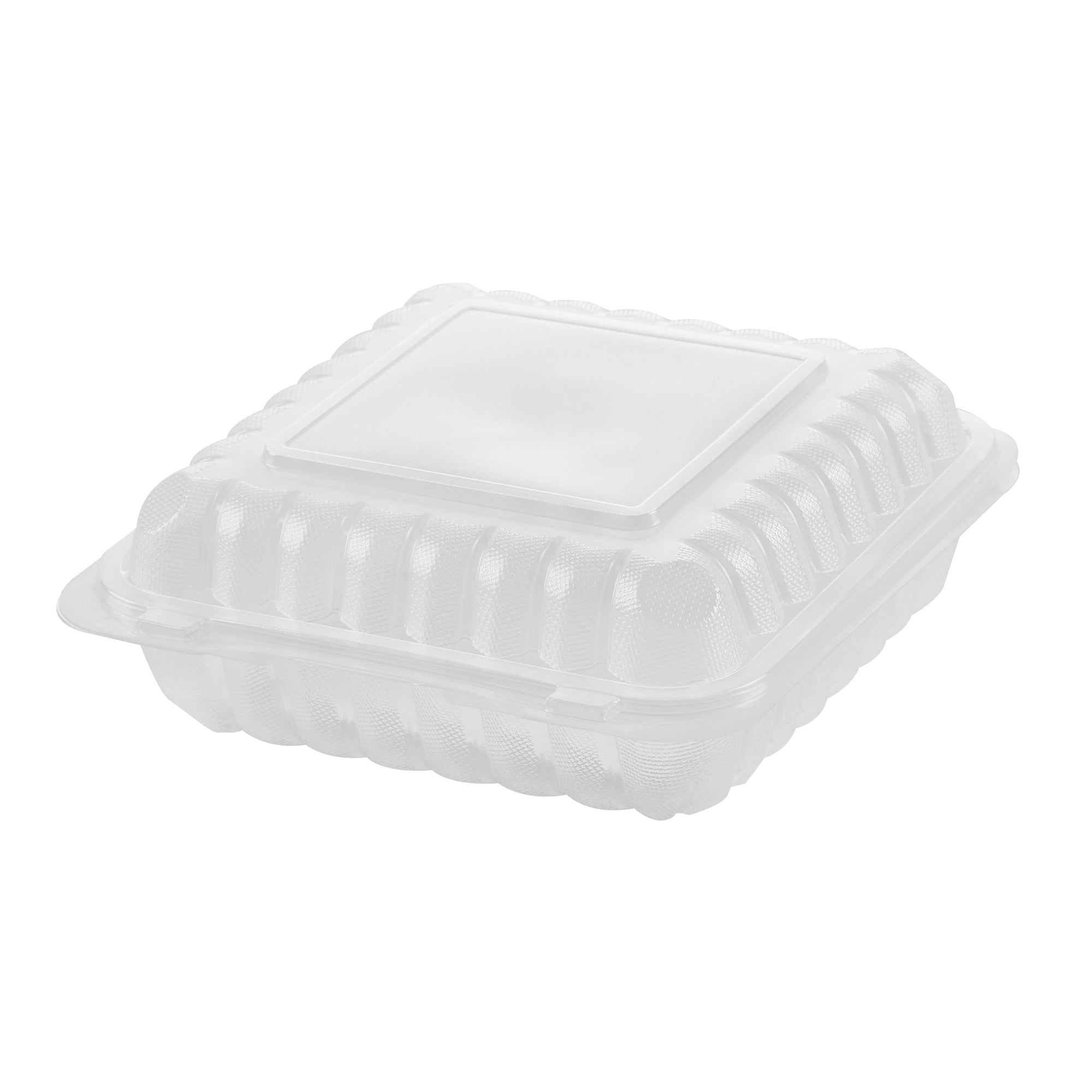 Chef 101 47 oz Square Clear Plastic Clamshell Container - Microwavable - 9" x 9" x 3 1/2" - 50 count box