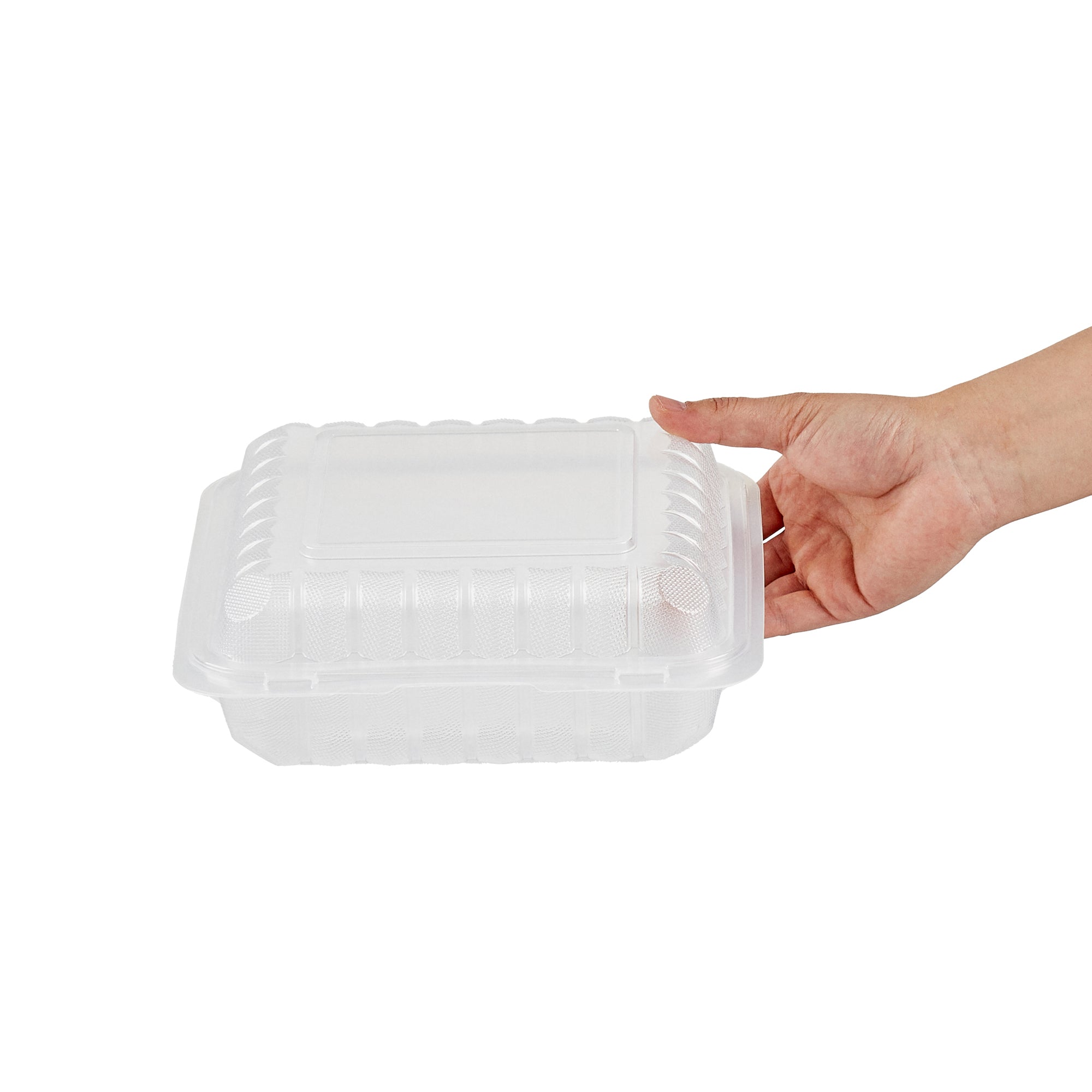 Chef 101 47 oz Square Clear Plastic Clamshell Container - Microwavable - 9" x 9" x 3 1/2" - 100 count box