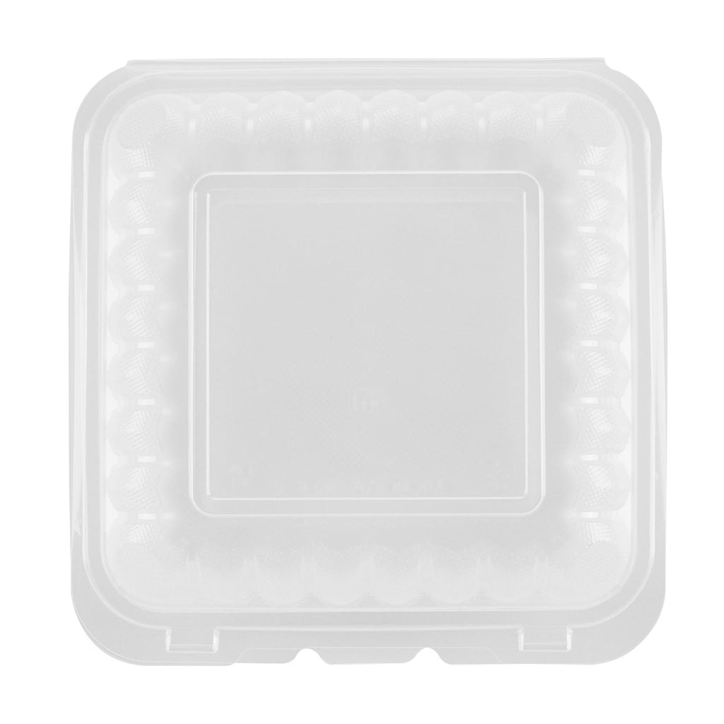 Chef 101 47 oz Square Clear Plastic Clamshell Container - Microwavable - 9" x 9" x 3 1/2" - 100 count box