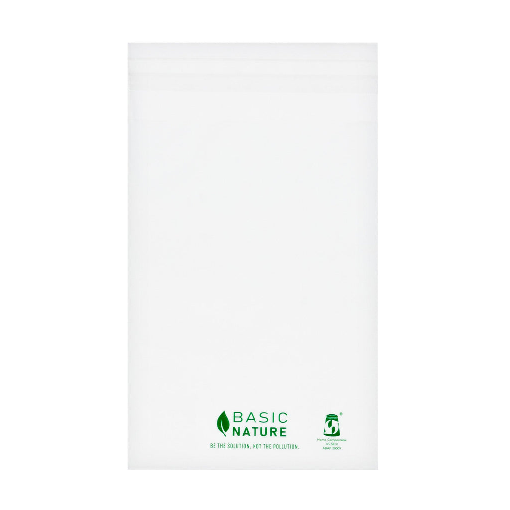 Basic Nature Translucent PLA Plastic / PBAT Lip and Tape Bag - Self-Sealing, Compostable - 7" x 5" - 100 count box