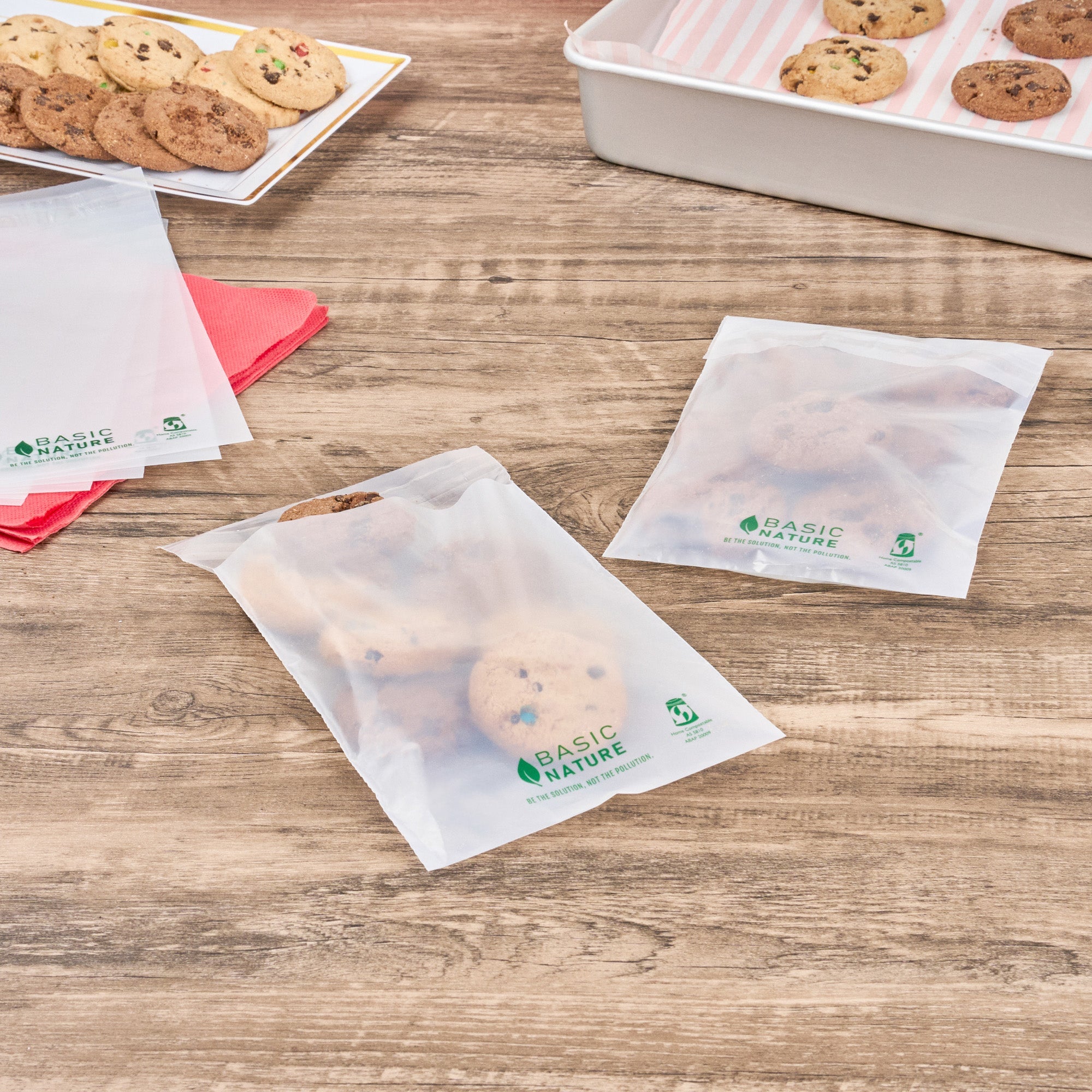 Basic Nature Translucent PLA Plastic / PBAT Lip and Tape Bag - Self-Sealing, Compostable - 7" x 5" - 100 count box