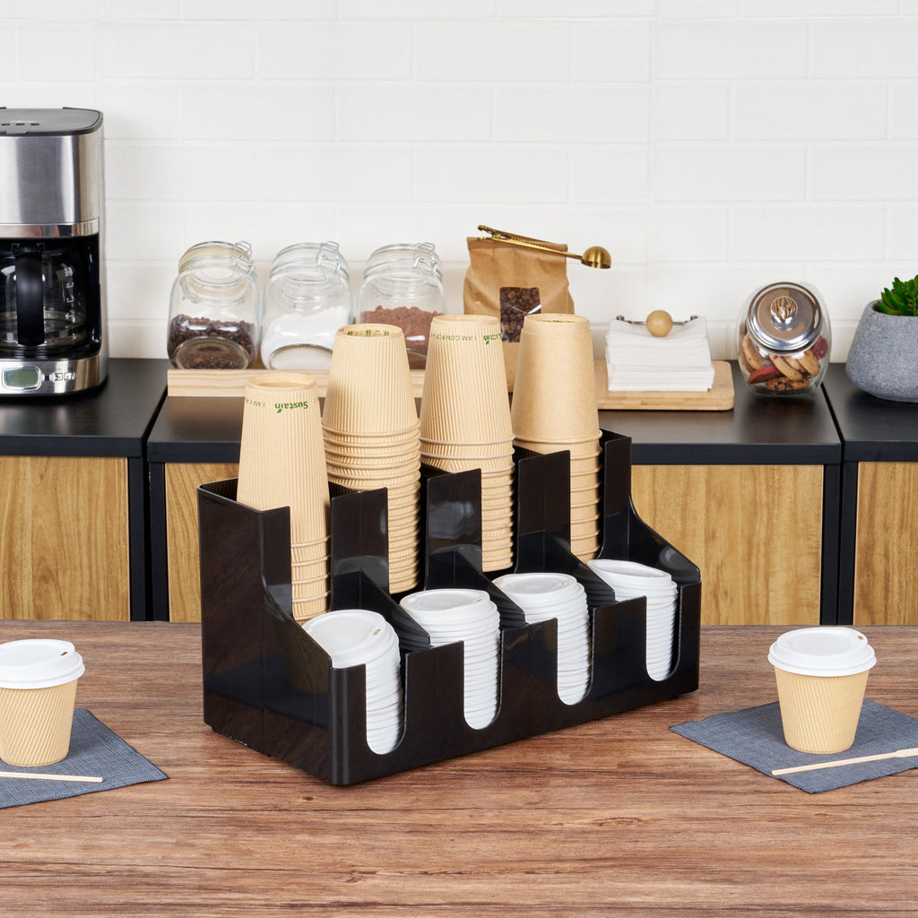 Restpresso Black Plastic Coffee Cup / Lid Organizer - 8 Section - 16 1/4" x 8 1/4" x 8 3/4" - 1 count box