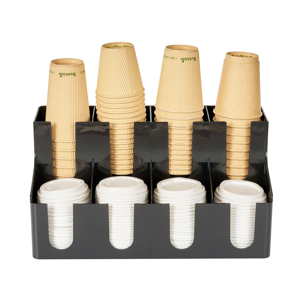 Restpresso Black Plastic Coffee Cup / Lid Organizer - 8 Section - 16 1/4" x 8 1/4" x 8 3/4" - 1 count box