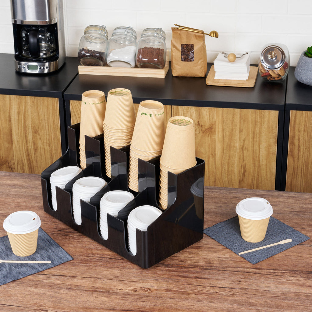 Restpresso Black Plastic Coffee Cup / Lid Organizer - 8 Section - 16 1/4" x 8 1/4" x 8 3/4" - 1 count box