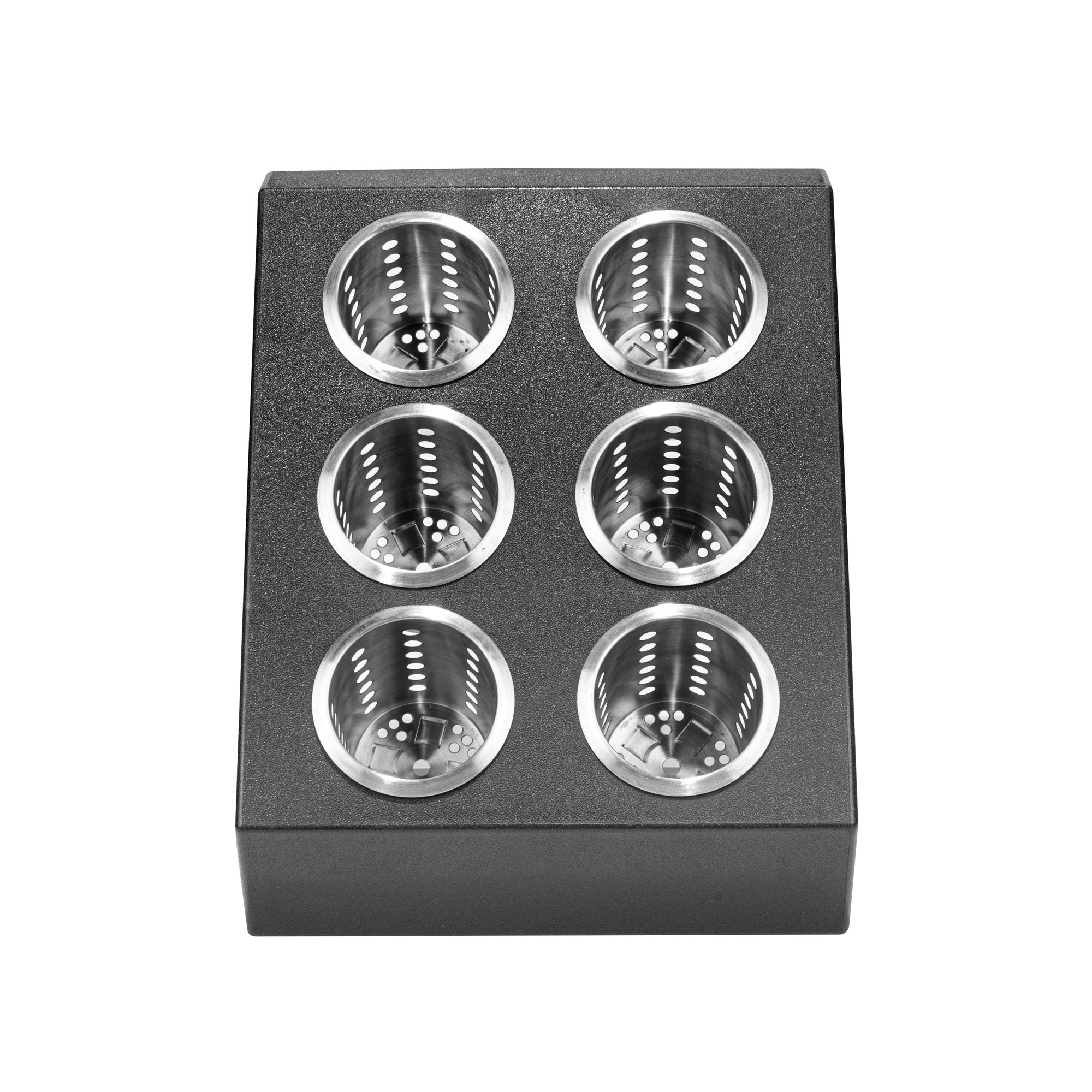Met Lux Black Plastic Flatware Organizer - 6 Holes, Stainless Steel Cylinders - 1 count box