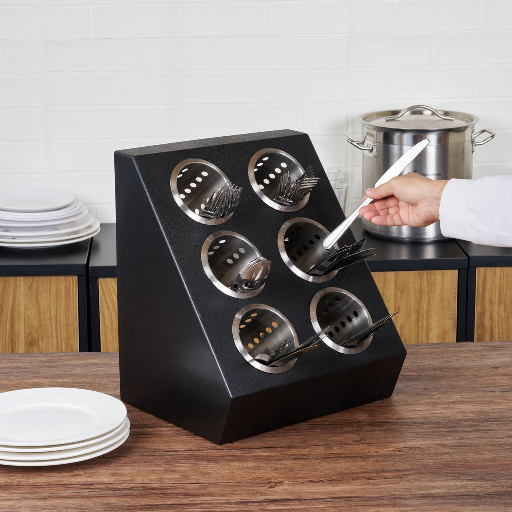 Met Lux Black Plastic Flatware Organizer - 6 Holes, Stainless Steel Cylinders - 1 count box