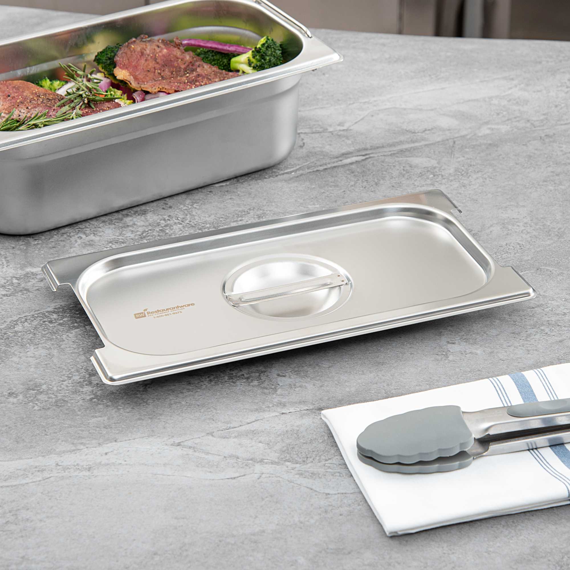 Met Lux Rectangle Stainless Steel Lid - Fits 1/3 Size Steam Table Pan - 1 count box