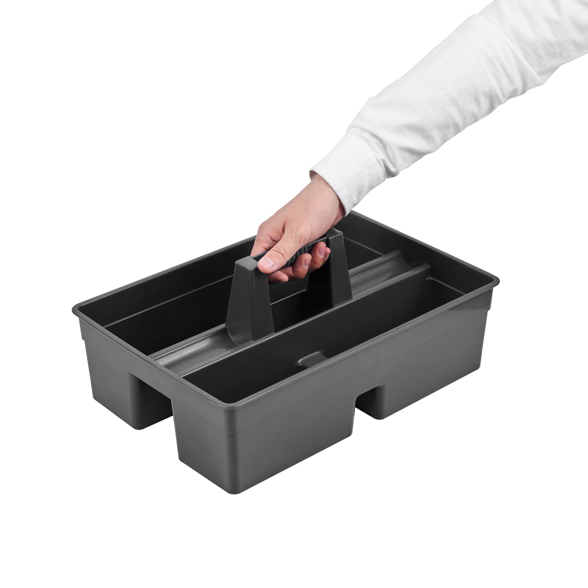 RW Clean Black Plastic Cleaning Caddy - 3 Compartments, with Handle - 16" x 10 1/2" x 7" - 1 count box