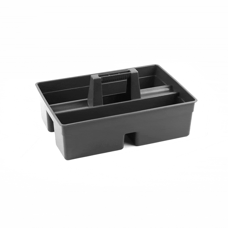 RW Clean Black Plastic Cleaning Caddy - 3 Compartments, with Handle - 16" x 10 1/2" x 7" - 1 count box